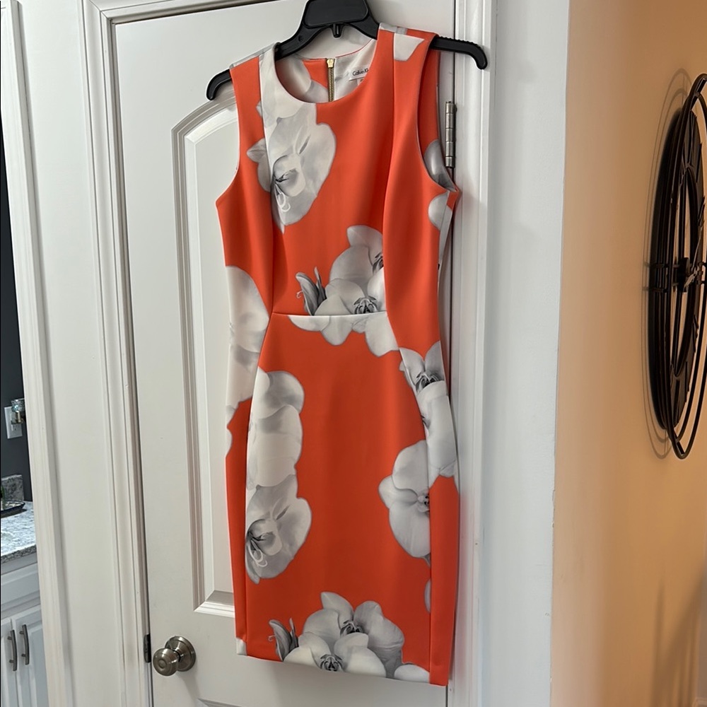Calvin Klein Orange Sheath Midi Dress